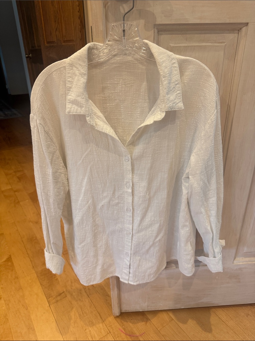Lightweight Textured Button-Down Shirt in Cream